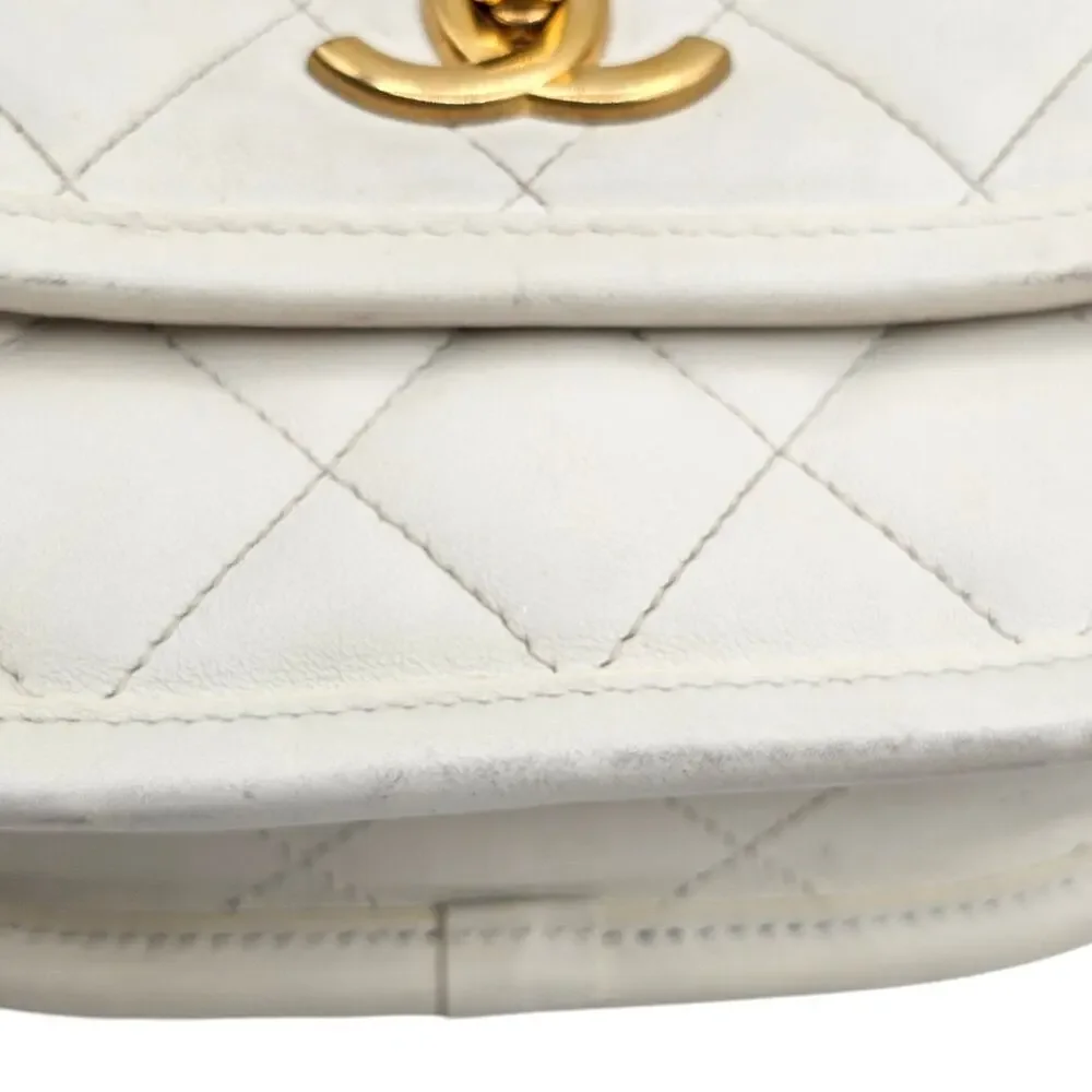 Chanel Quilted Messenger Crossbody Flap Bag White Lambskin Gold Hardware